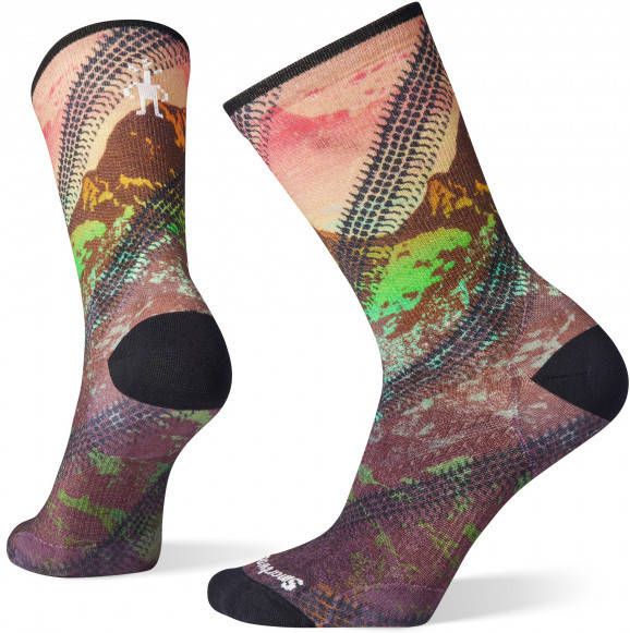 SmartWool Women's Cycle Zero Cushion Mountain Print Crew Fietssokken, bruin