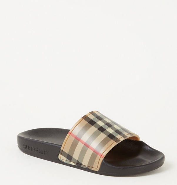 Burberry Mini Furley slipper met ruitdessin