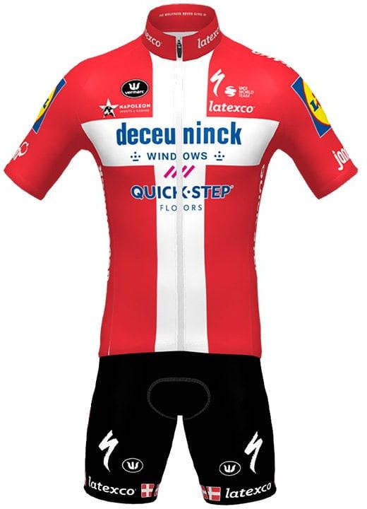 Vermarc DECEUNINCK QUICK STEP Deense kampioen 2021(fietsshirt + fietsbroek)Set(2 stuk