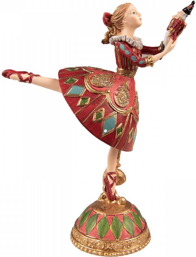 Clayre & Eef Beeld Ballerina 21 Cm Rood Groen Kunststof Kerstdecoratie Beeld Decoratie Decoratieve Accessoires Rood