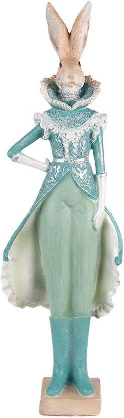 Clayre & Eef Beeld Konijn 14x10x44 Cm Turquoise Kunststof Woonaccessoires Beeld Decoratie Decoratieve Accessoires