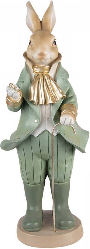 Clayre & Eef Beeld Konijn 17x15x40 Cm Groen Kunststof Woonaccessoires Beeld Decoratie Decoratieve Accessoires Groen