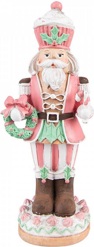 Clayre & Eef Beeld Notenkraker 24 Cm Roze Kunststof Kerstdecoratie Beeld Decoratie Decoratieve Accessoires Roze