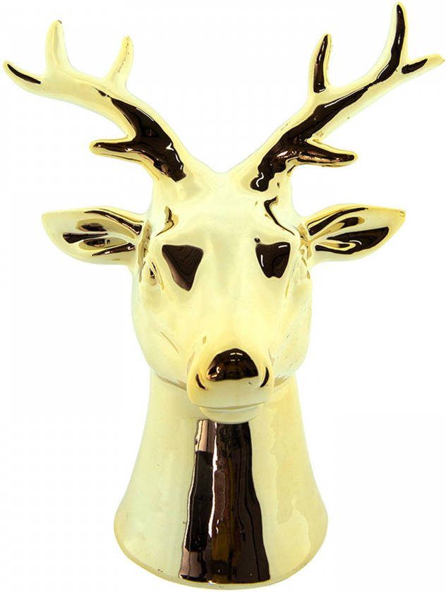 Clayre & Eef Beeld Rendier 19 Cm Goudkleurig Porselein Kerstdecoratie Beeld Decoratie Decoratieve Accessoires