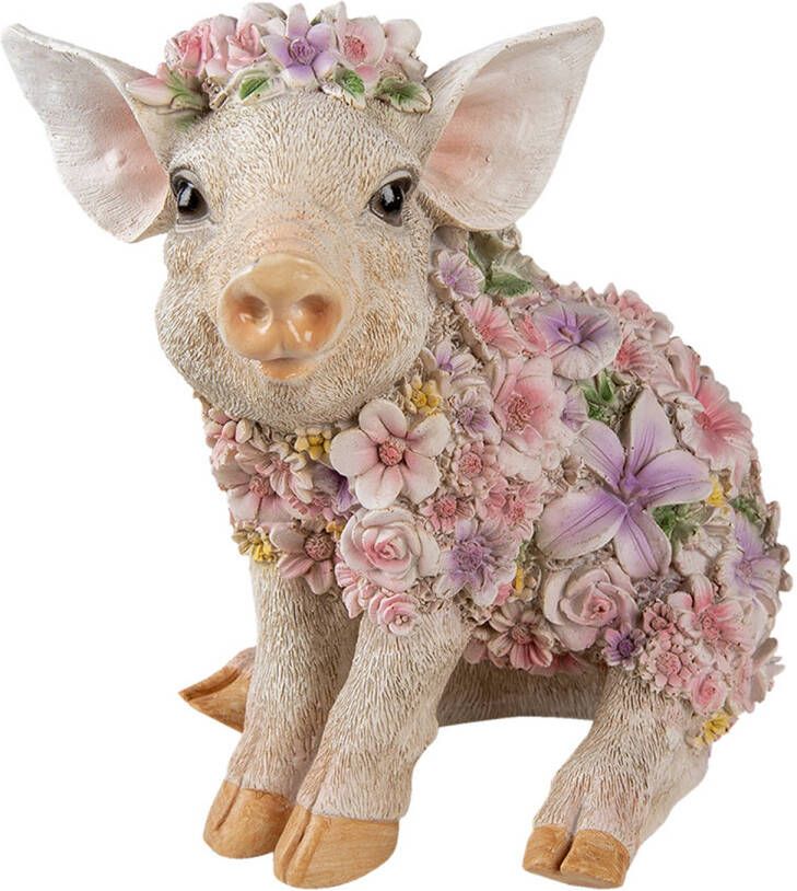 Clayre & Eef Beeld Varken 24x16x23 Cm Roze Kunststof Varken Woonaccessoires Beeld Decoratie Decoratieve Accessoires