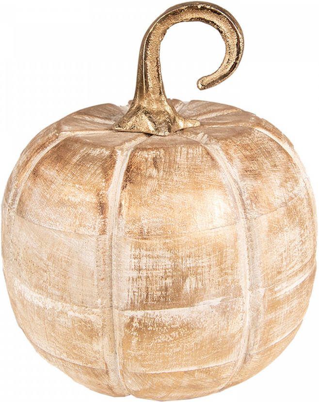 Clayre & Eef Decoratie Pompoen 20 Cm Goudkleurig Hout Decoratief Figuur Decoratieve Accessoires Woonaccessoires