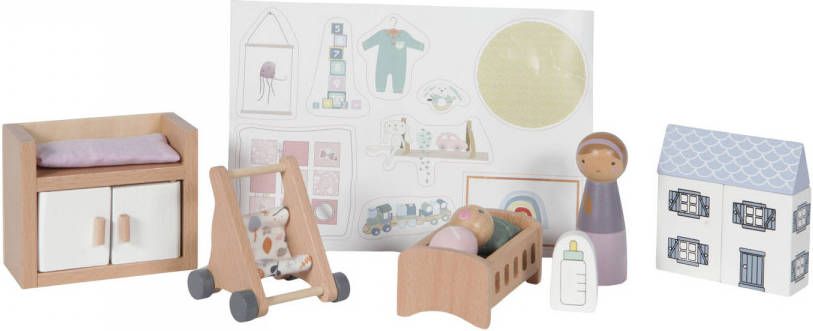 Little Dutch houten poppenhuis uitbreidingsset babykamer 11 delig
