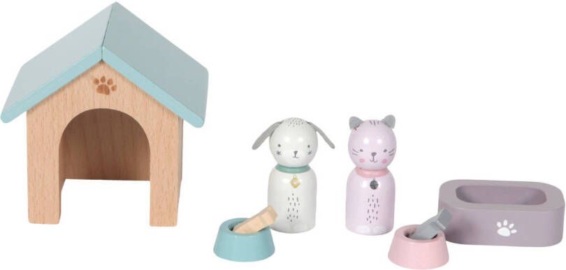 Little Dutch houten poppenhuis uitbreidingsset huisdieren 8 delig