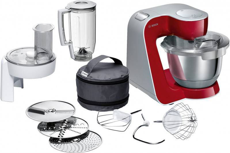 BOSCH Keukenmachine MUM5 CreationLine MUM58720 veelzijdig te gebruiken, continu rasp en snijapparaat, 3 raspschijven, mixer, deep red/zilver