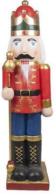 Clayre & Eef Beeld Notenkraker 120 Cm Rood Blauw Kunststof Kerstdecoratie Decoratieve Accessoires Kerstdecoratie Voor