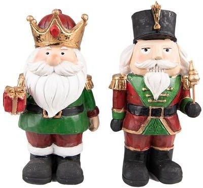 Clayre & Eef Beeld Notenkraker 21 Cm Rood Groen Kunststof Kerstdecoratie Beeld Decoratie Decoratieve Accessoires Rood