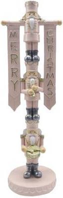 Clayre & Eef Beeld Notenkraker 30 Cm Roze Kunststof Merry Christmas Kerstdecoratie Beeld Decoratie Decoratieve