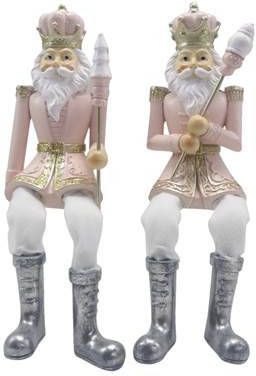 Clayre & Eef Beeld Notenkraker 6x6x12/21 Cm Roze Wit Kunststof Kerstdecoratie Beeld Decoratie Decoratieve Accessoires