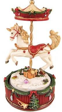 Clayre & Eef Muziekdoos Draaimolen 20 Cm Rood Kunststof Kerstdecoratie Beeld Decoratief Figuur Decoratieve Accessoires