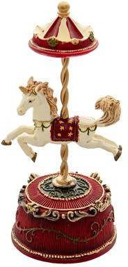 Clayre & Eef Muziekdoos Paard Ø 9x21 Cm Rood Kunststof Kerstdecoratie Beeld Decoratief Figuur Decoratieve Accessoires
