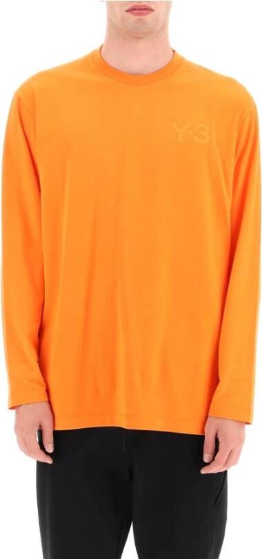 Y-3 Y 3 logo print long sleeve t shirt Y 3, Oranje, Heren