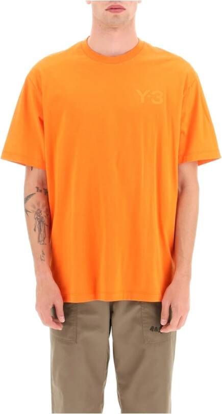 Y-3 Y 3 logo cotton short sleeved t shirt Y 3, Oranje, Heren