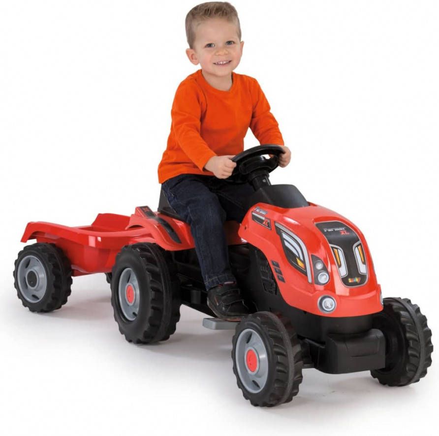 Smoby Kinderspeelgoedtractor met aanhanger Farmer XL rood