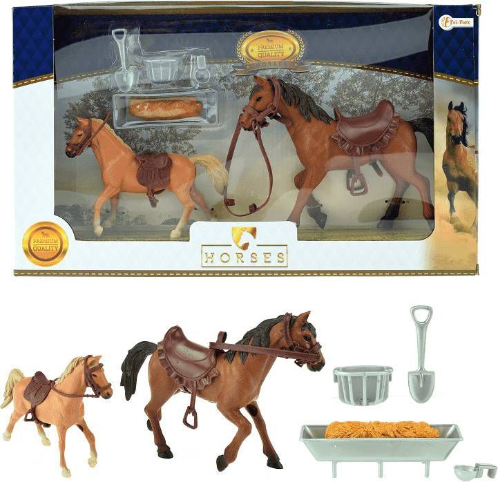 Toi Toys HORSES PRO Set Paarden 2 Stuks Met Accessoires o.a. Voerbak